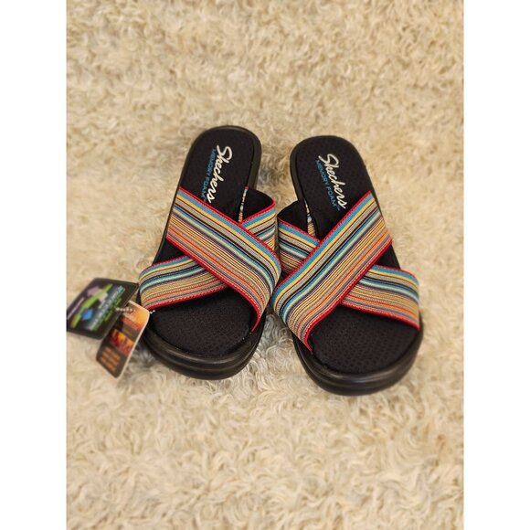 Skechers Memory Foam Stretch Woven Platform Sandals, Size 6 - Picture 1 of 7
